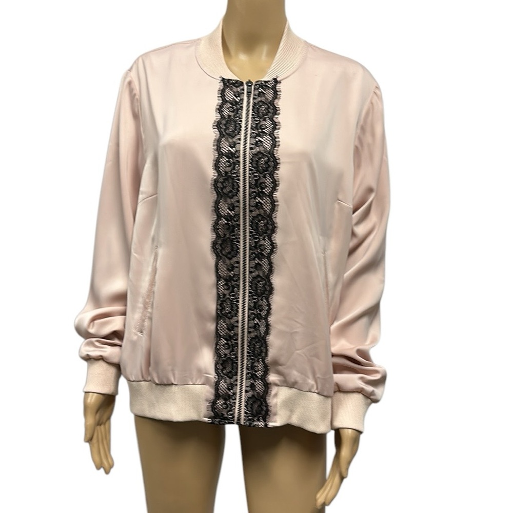 Lane Bryant Full Zip Up Lace Accent Lined Jacket Light Pink and Black Womens 14
